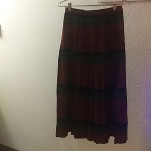 Women's Pleated Green and Burgundy Skirt